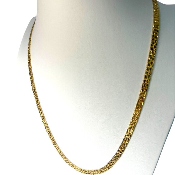Vintage Unisex 24" Gold-Tone Nugget Textured Chain Necklace Fold-over Clasp - Picture 2 of 8